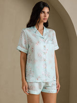 [Taivaansiniset Kukat] SilkSilky-FI Short Sleeve Notch Collar Naisten Pyjamat 003
