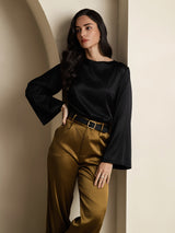 [Musta] SilkSilky-FI Long Sleeve Boat Neck Pusero 006