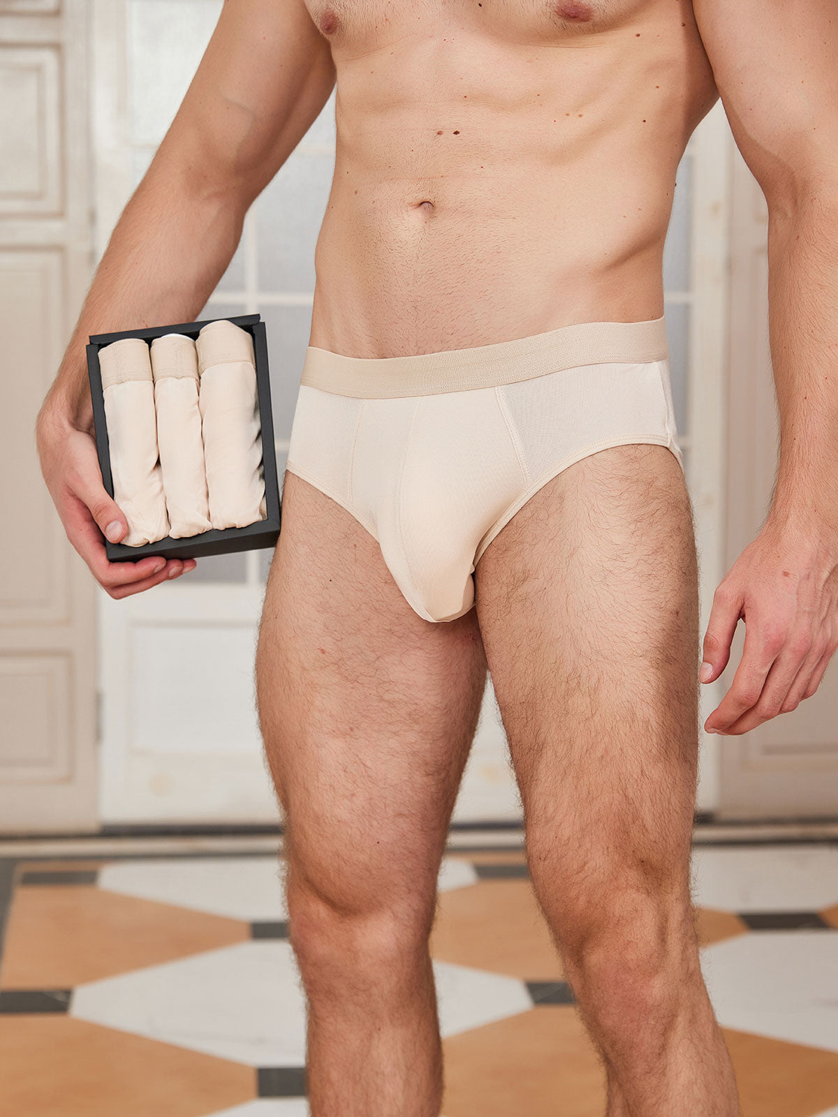 [Beige] SilkSilky-FI Mens Underwear 001