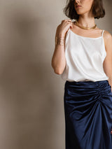 [Valkoinen] SilkSilky-FI 19Momme Spagettihihna Syvä Pyöreä Pääntie Camisole Top 008