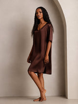 [Ruskea] SilkSilky-FI Half Sleeve V Neck Yöpaita 007