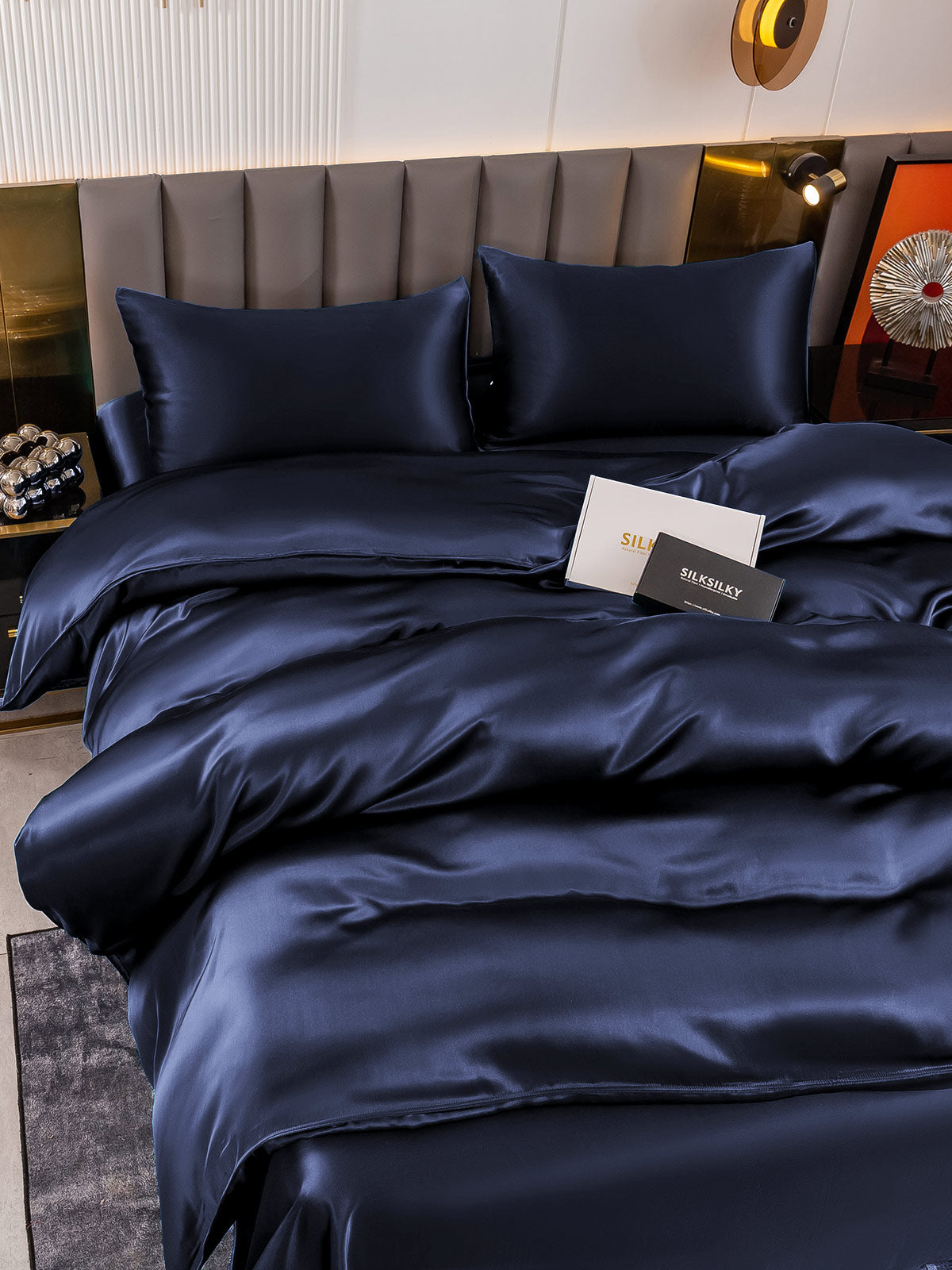 [Tummansininen] SilkSilky-FI 19Momme Bedding Set 004