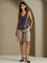 [Tumman Harmaa] SilkSilky-FI Sleeveless V Neck Camisole Top 007