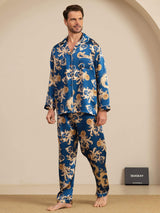 [Navy Lohikäärme] SilkSilky-FI Long Sleeve Notkokaulus Miesten Pyjamat 004