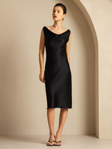 [Musta] SilkSilky-FI Sleeveless Cowl Neck Mekko 005