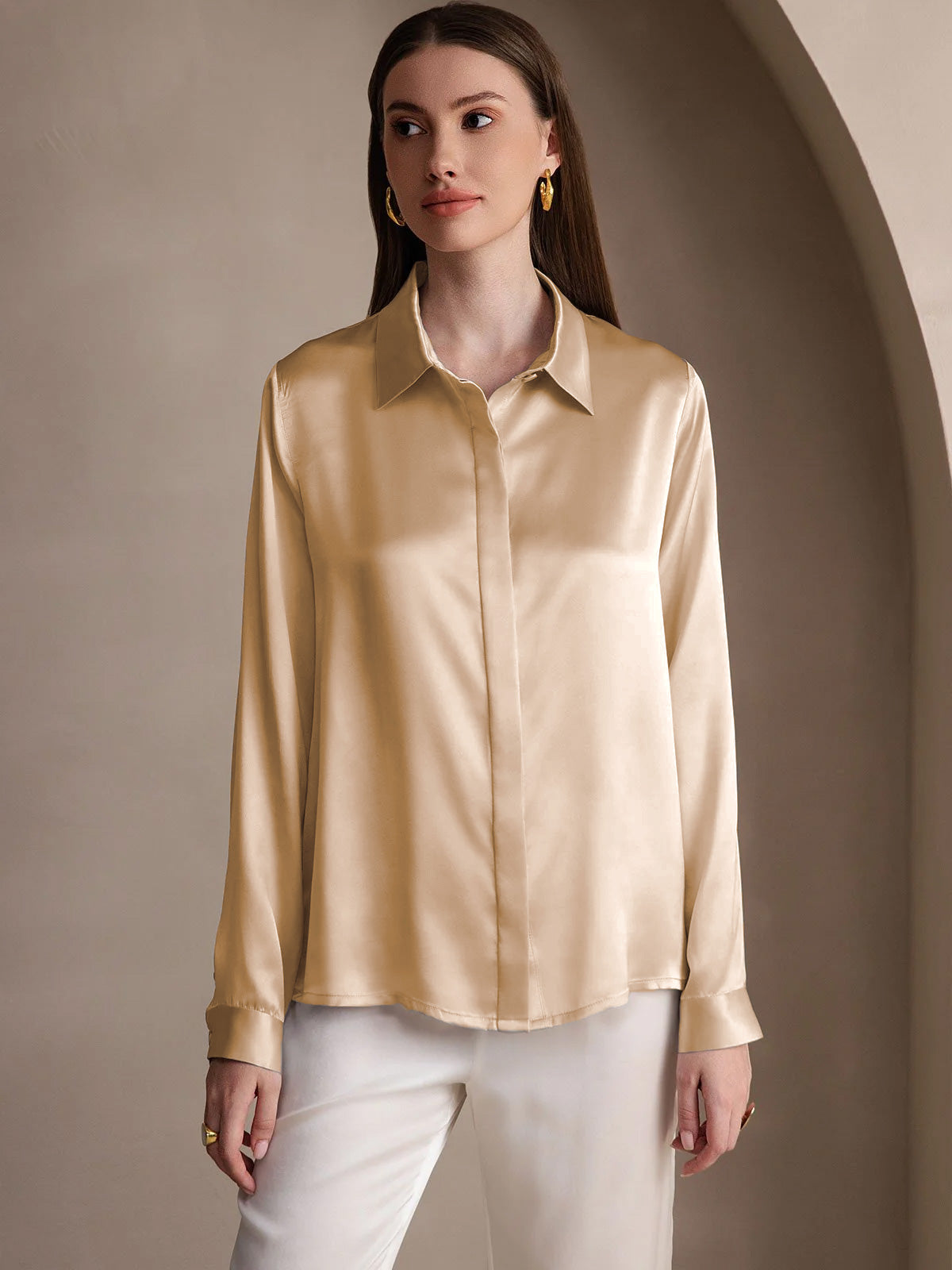 [Samppanja] SilkSilky-FI 19Momme Lapel Collar Naisten paita 004