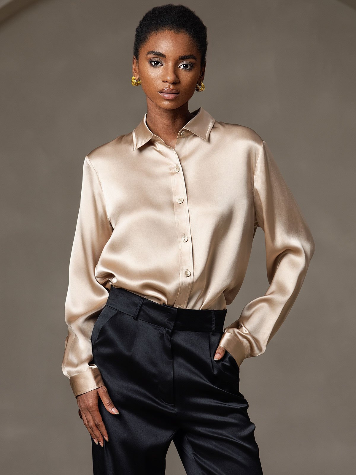 [Samppanja] SilkSilky-FI 19Momme Silk Long Sleeve Collar Naisten paita 006