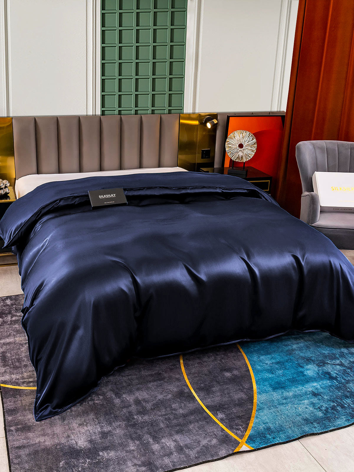 [Tummansininen] SilkSilky-FI 25Momme Duvet Cover 003