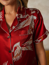 [Tummanpunainen] SilkSilky-FI Short Sleeve Notkokaulus Naisten Pyjamat 004