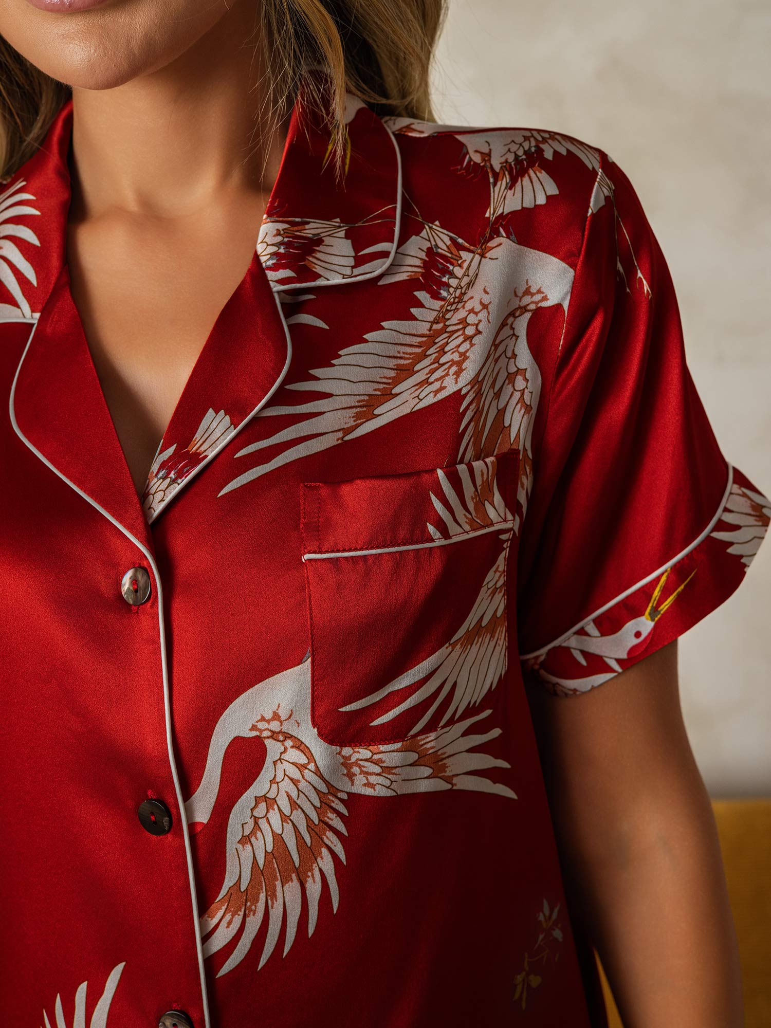 [Tummanpunainen] SilkSilky-FI 19Momme Womens Pajamas 004