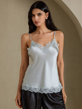 [Harmaansininen] SilkSilky-FI Spaghetti Strap V Neck Camisole Top 001