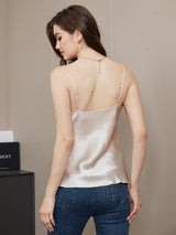 [Beige] SilkSilky-FI Spaghetti Strap V Neck Camisole Top 002