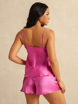 [Ruusunpunainen] SilkSilky-FI Spaghetti Strap V Neck Camisole Setti 002