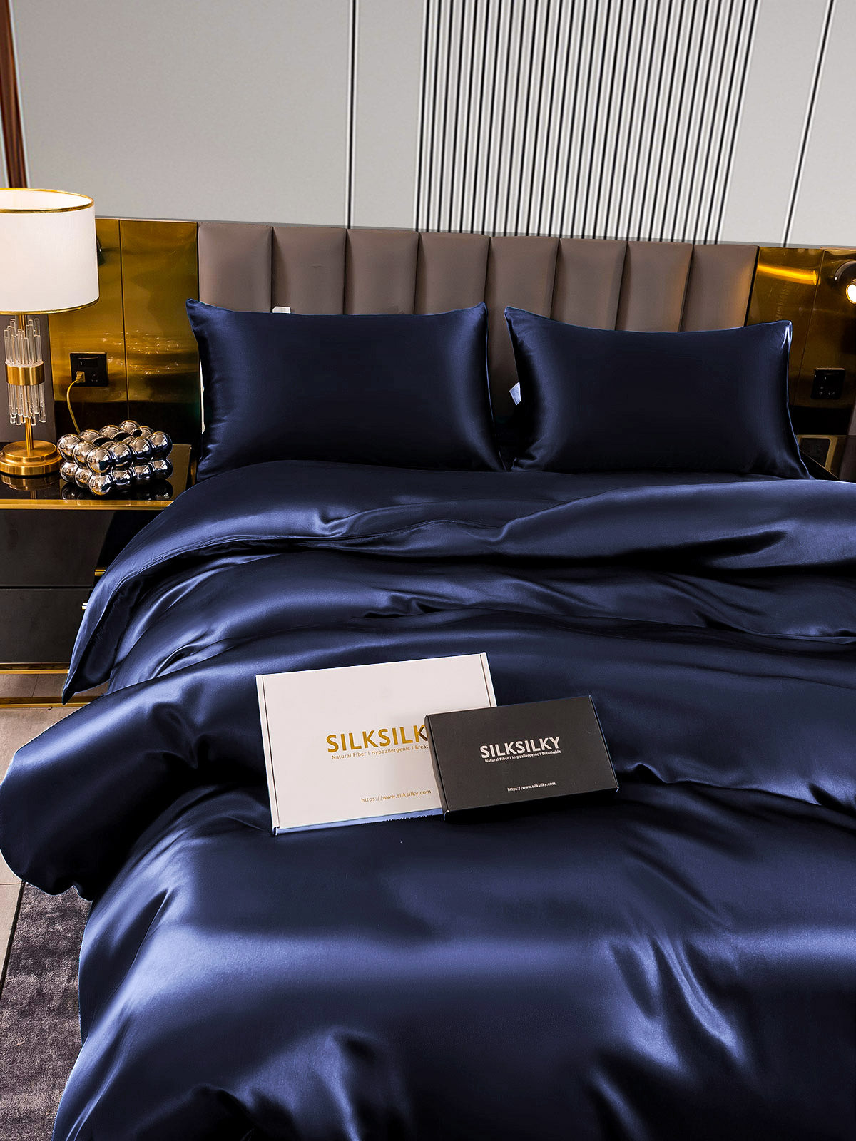 [Tummansininen] SilkSilky-FI 22Momme Bedding Set 006