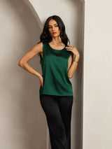 [Tummanvihreä] SilkSilky-FI Sleeveless Round Neck Camisole Top 007