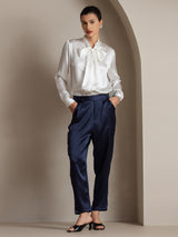 [Valkoinen] SilkSilky-FI Long Sleeve Tie Neck Naisten Puserot 006