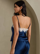 [Tummansininen] SilkSilky-FI Spaghetti Strap V Neck Camisole Top 002