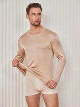 [Beige] SilkSilky-FI Long Sleeve Round Neck Miesten T-paita 003