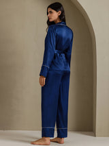 [Tummansininen] SilkSilky-FI Long Sleeve Shawl Collar Naisten Pyjamat 002