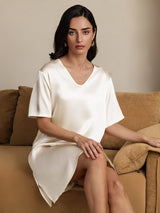 [Beige] SilkSilky-FI Half Sleeve V Neck Yöpaita 006