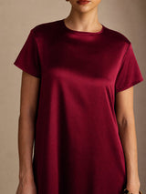 [Tummanpunainen] SilkSilky-FI Short Sleeve Crew Neck Mekko 004