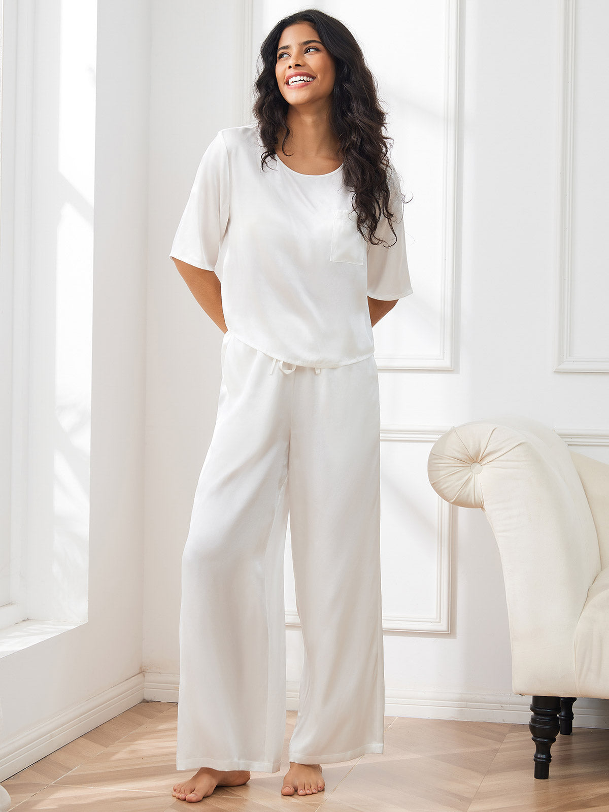 [Valkoinen] SilkSilky-FI Womens Pajamas 005