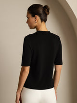 [Musta] SilkSilky-FI Half Sleeve Crew Neck Naisten T-paita 002