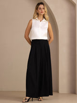 [Valkoinen] SilkSilky-FI Sleeveless Lapel Collar Naisten paita 007