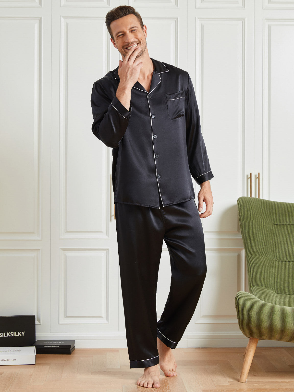 [Musta] SilkSilky-FI 19Momme Mens Pajamas 004