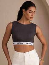 [Harmaa] SilkSilky-FI Sleeveless Crew Neck Camisole Top 001