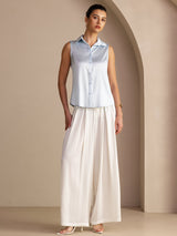 [Vaaleansininen] SilkSilky-FI Sleeveless Lapel Collar Naisten paita 005