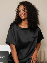 [Musta] SilkSilky-FI Short Sleeve Round Neck Naisten Pyjamat 003