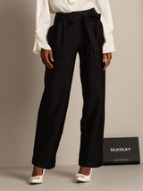[Musta] SilkSilky-FI 32Momme Silk-Wool Blend Womens Pants 001