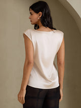 [Beige] SilkSilky-FI Cap Sleeve Round Neck Naisten T-paita 002