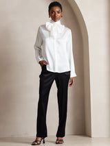 [Valkoinen] SilkSilky-FI Long Sleeve Tie Neck Pusero 007