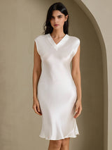 [Valkoinen] SilkSilky-FI Cap Sleeve V Neck Yöpaita 001
