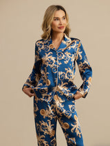 [Navy Lohikäärme] SilkSilky-FI Long Sleeve Notkokaulus Naisten Pyjamat 006