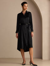 [Musta] SilkSilky-FI Long Sleeve Lapel Collar Mekko 006