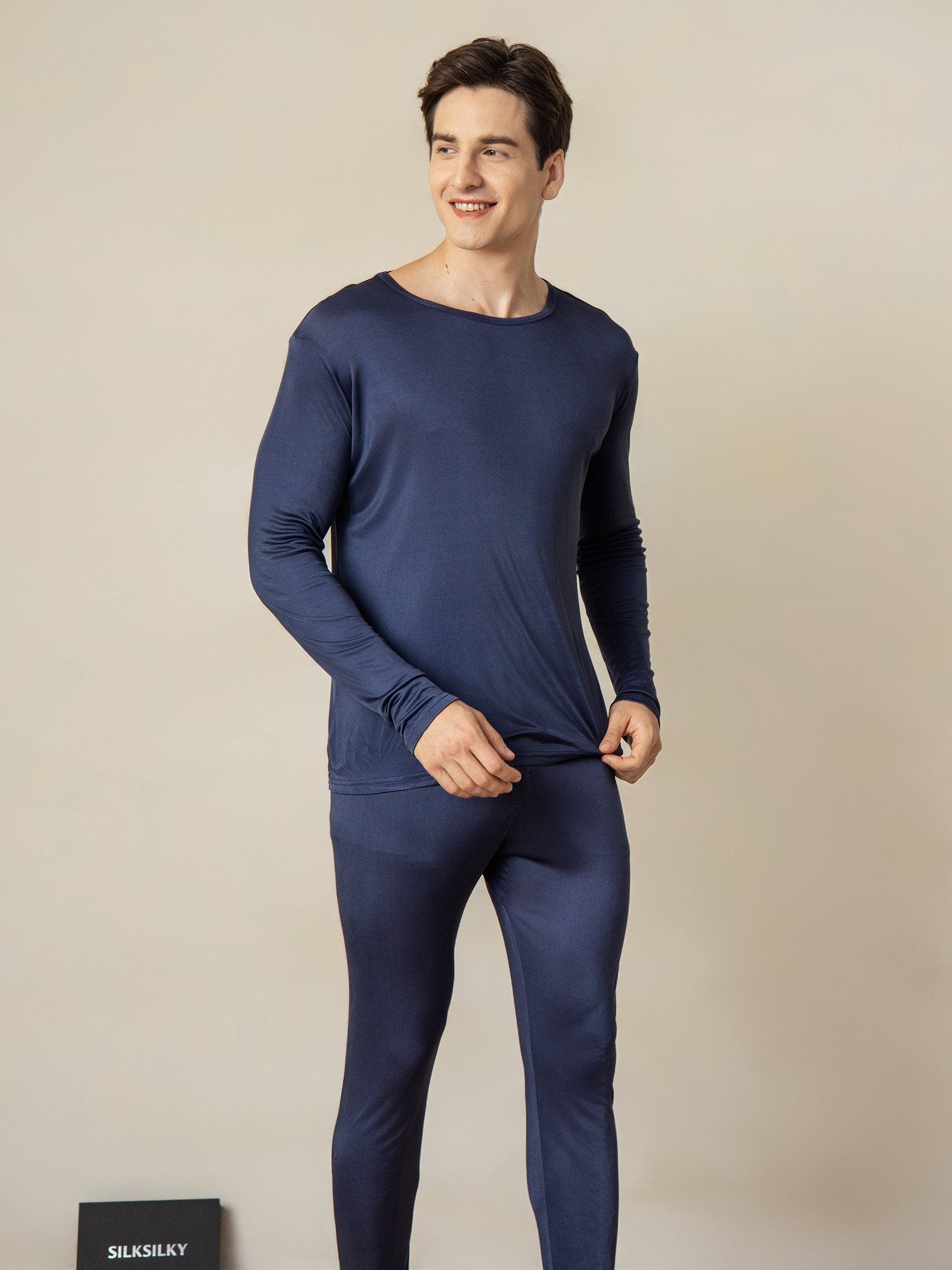 [Tummansininen] SilkSilky-FI Mens Pajamas 002