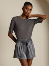 [Harmaa] SilkSilky-FI Half Sleeve Crew Neck Naisten T-paita 001