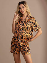 [Musta Tiikeri] SilkSilky-FI Short Sleeve Lapel Collar Naisten Pyjamat 004