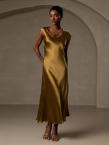 [Ruskea] SilkSilky-FI Cap Sleeve Scoop Neck Mekko 004