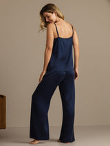 [Tummansininen] SilkSilky-FI 19Momme Spagettihihna Syvä Pyöreä Pääntie Camisole Setti 002
