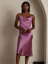[Tumma Violetti] SilkSilky-FI Spaghetti Strap Cowl Neck Camisole Top 004