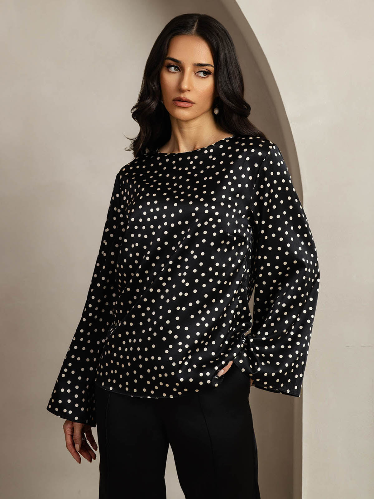 [Pilkkukuvio] SilkSilky-FI 19Momme Womens T-Shirt 001