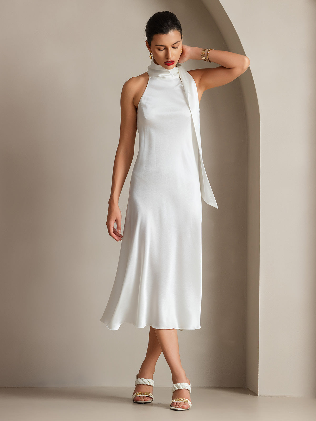 [Valkoinen] SilkSilky-FI 19Momme Dress 007