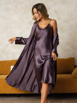 [Purppuranharmaa] SilkSilky-FI Long Sleeve V Neck Yöpaita ja Aamutakkisetti 001