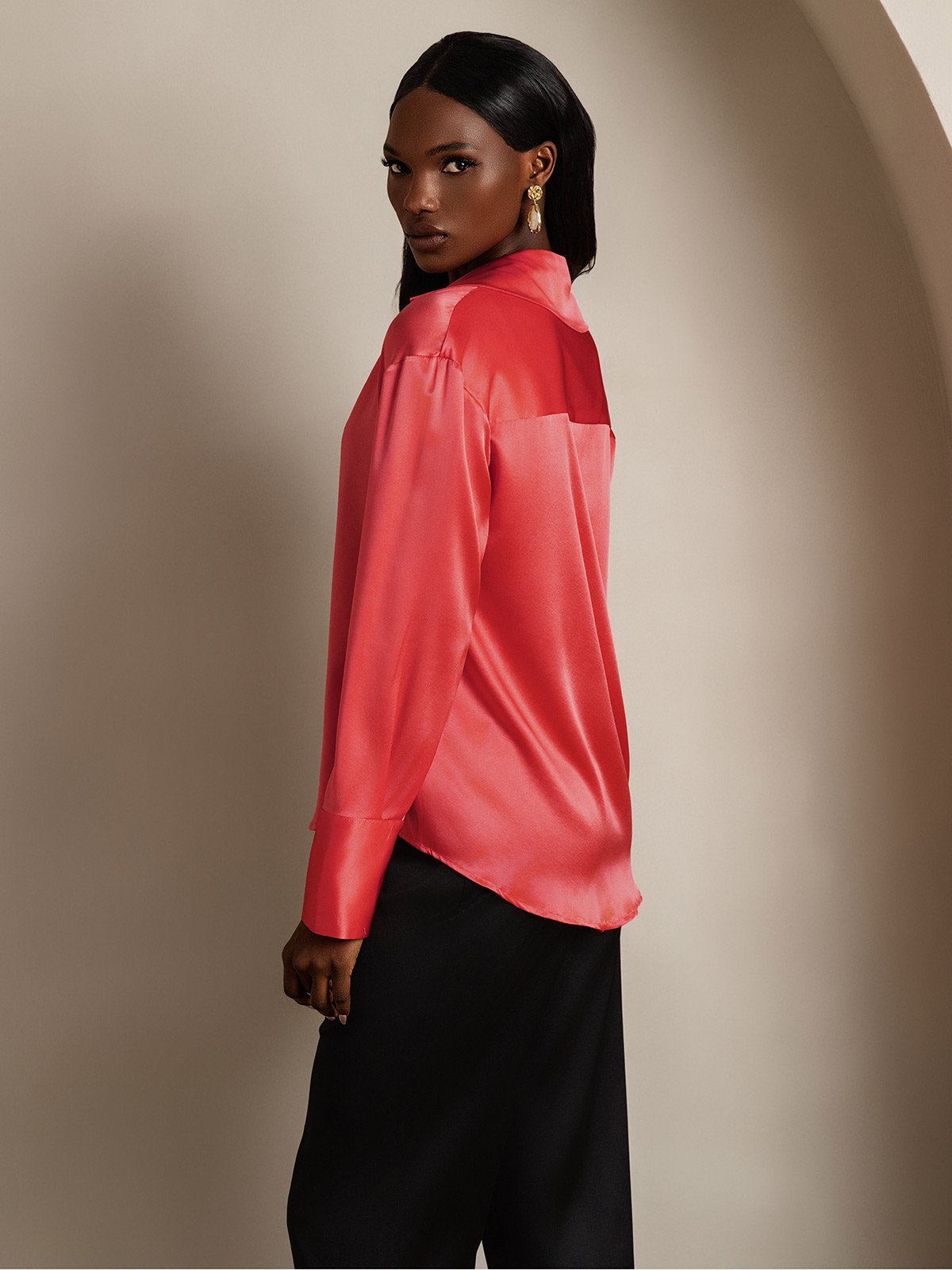 SilkSilky-FI 19Momme Womens Shirt KeisarillinenPunainen 004