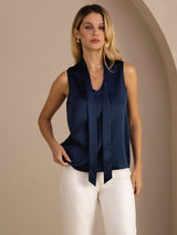 [Tummansininen] SilkSilky-FI Sleeveless Tie Neck Camisole Top 003