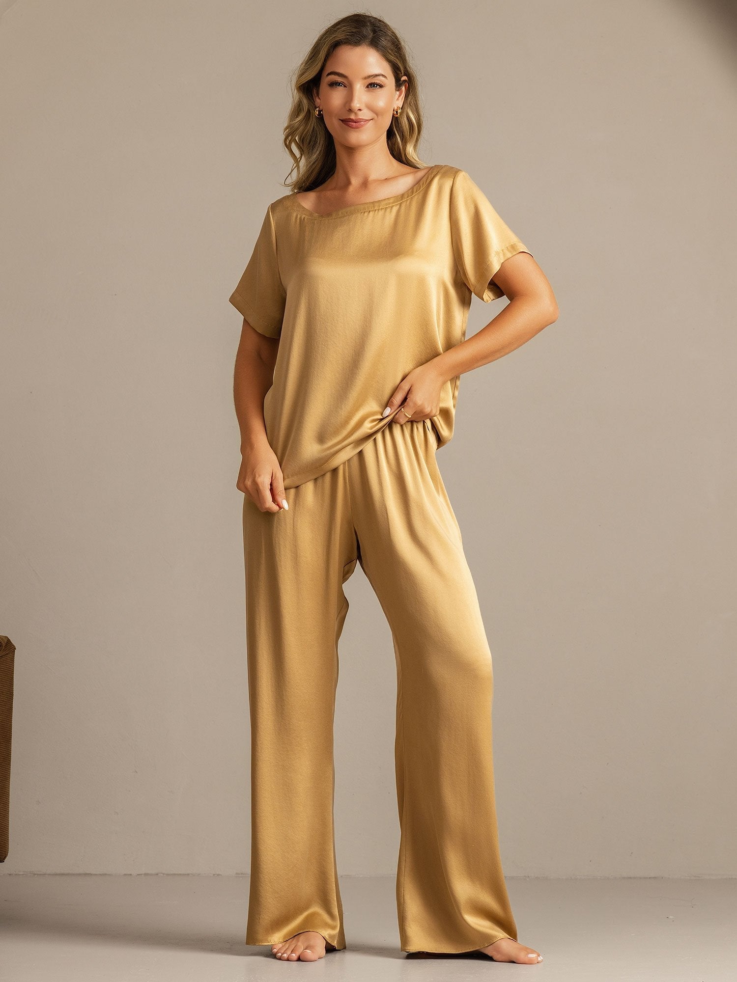 [Tan] SilkSilky-FI 19Momme Womens Pajamas 005